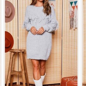 Fantastic Fawn Fringe Detail Sweater Dress